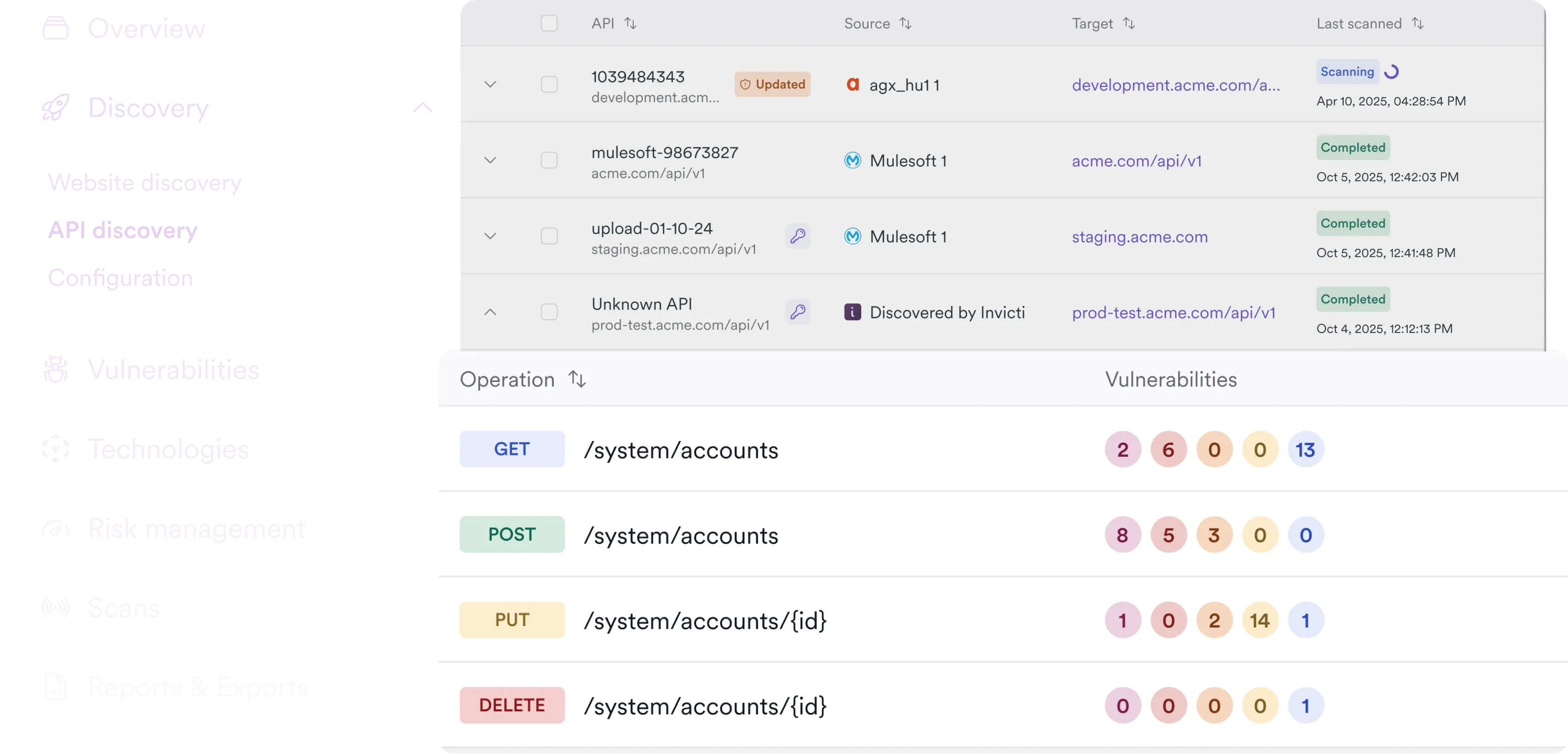 API Security platform screenshot